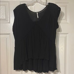 Free People Black Sleeveless Asymmetrical Pleated Blouse